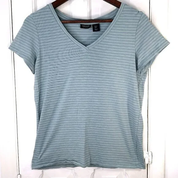 Jones New York Striped Short Sleeve V-Neck Shirt Sz S - Picture 2 of 10